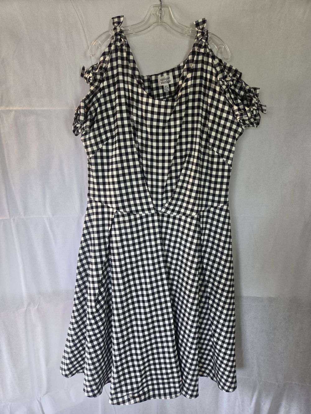Unique Vintage Black & White Gingham Cold-Shoulder Dress